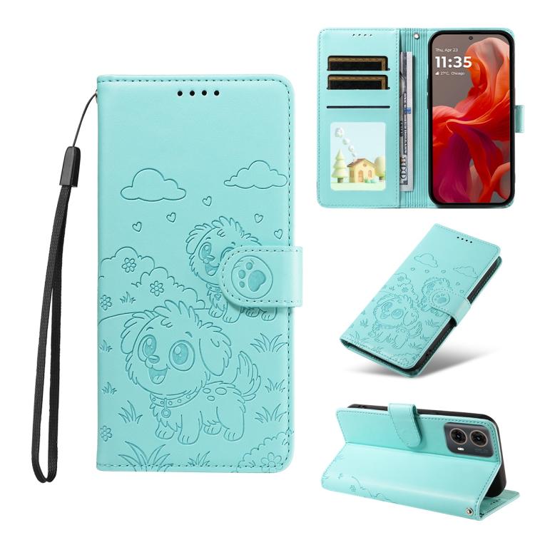 For Motorola Moto G85 5G Embossed Heart Dog RFID Blocking Wallet Leather Phone Case(Green) - free shipping - PMC TechLife - Order now!