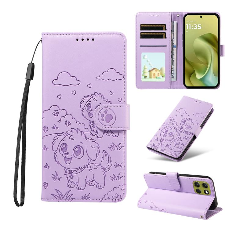 For Motorola Moto G86 5G Embossed Heart Dog RFID Blocking Wallet Leather Phone Case(Purple) - free shipping - PMC TechLife - Order now!