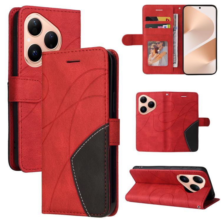 For Huawei Pura 80 5G Dual-color Splicing Flip Leather Phone Case(Red) - free shipping - PMC TechLife - Order now!