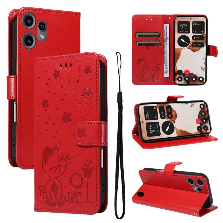 For Nothing CMF Phone 2 Pro Cat and Bee Embossed Flip Leather Phone Case(Red) - free shipping - PMC TechLife - Order now!