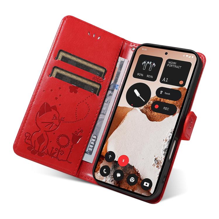 For Nothing CMF Phone 2 Pro Cat and Bee Embossed Flip Leather Phone Case(Red) - free shipping - PMC TechLife - Order now!