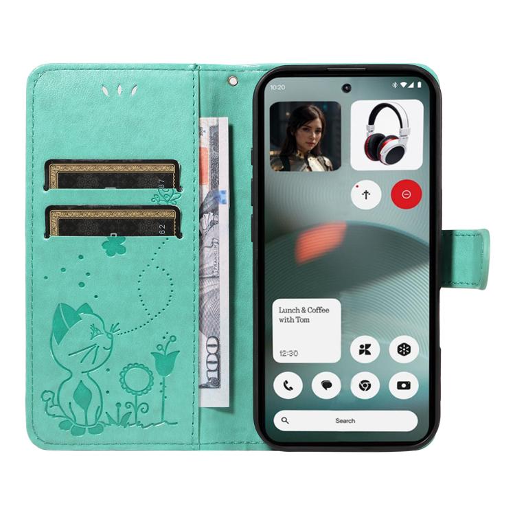 For Nothing Phone 3 Cat and Bee Embossed Flip Leather Phone Case(Green) - free shipping - PMC TechLife - Order now!