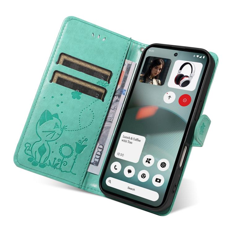 For Nothing Phone 3 Cat and Bee Embossed Flip Leather Phone Case(Green) - free shipping - PMC TechLife - Order now!