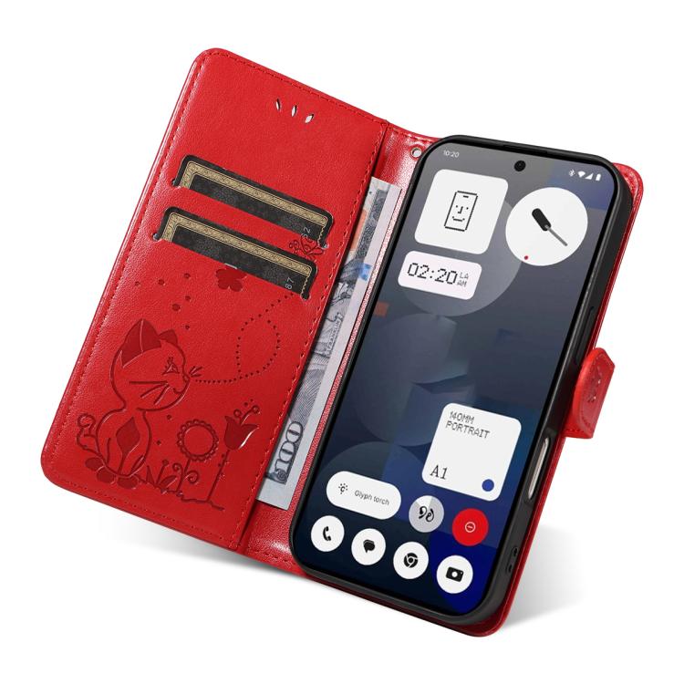 For Nothing Phone 3A Cat and Bee Embossed Flip Leather Phone Case(Red) - free shipping - PMC TechLife - Order now!