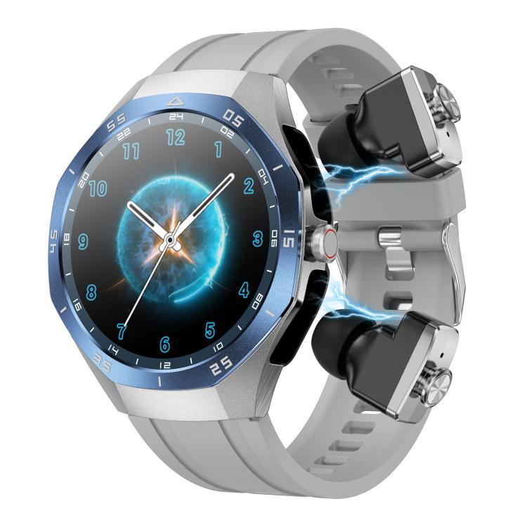 F38 Dual-ear Bluetooth Earphone Smart Watch IP67 Supports Heart Rate Monitoring, Watchband:Silicone(Silver) - free shipping - PMC TechLife - Order now!