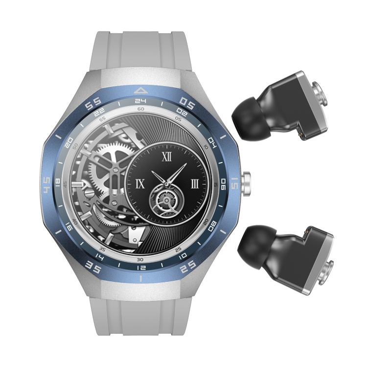 F38 Dual-ear Bluetooth Earphone Smart Watch IP67 Supports Heart Rate Monitoring, Watchband:Silicone(Silver) - free shipping - PMC TechLife - Order now!