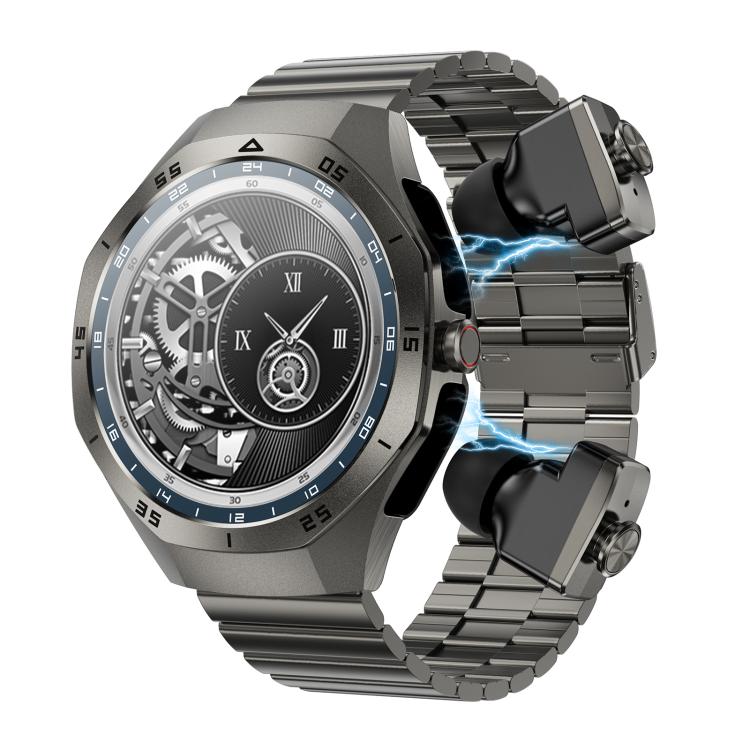 F38 Dual-ear Bluetooth Earphone Smart Watch IP67 Supports Heart Rate Monitoring, Watchband:Steel(Black) - free shipping - PMC TechLife - Order now!