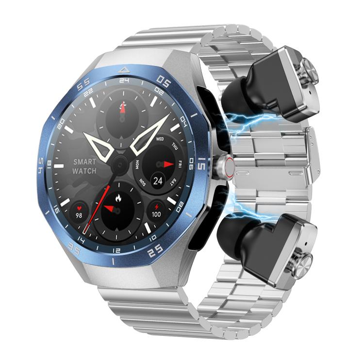 F38 Dual-ear Bluetooth Earphone Smart Watch IP67 Supports Heart Rate Monitoring, Watchband:Steel(Silver) - free shipping - PMC TechLife - Order now!