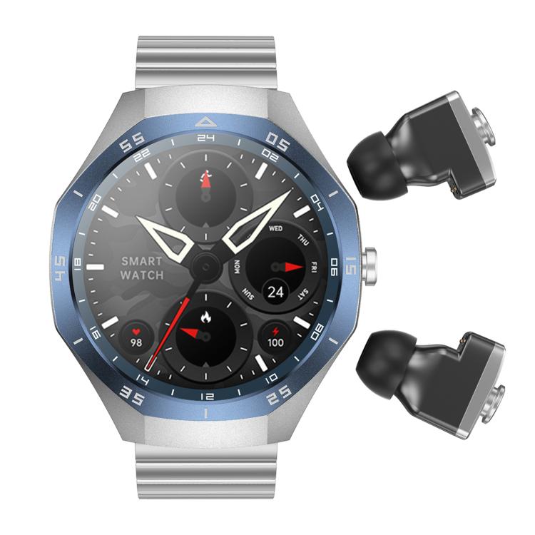 F38 Dual-ear Bluetooth Earphone Smart Watch IP67 Supports Heart Rate Monitoring, Watchband:Steel(Silver) - free shipping - PMC TechLife - Order now!