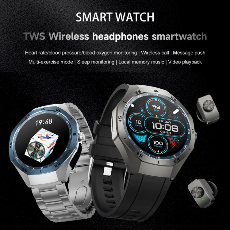F38 Dual-ear Bluetooth Earphone Smart Watch IP67 Supports Heart Rate Monitoring, Watchband:Silicone(Black) - free shipping - PMC TechLife - Order now!