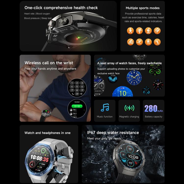 F38 Dual-ear Bluetooth Earphone Smart Watch IP67 Supports Heart Rate Monitoring, Watchband:Steel(Black) - free shipping - PMC TechLife - Order now!