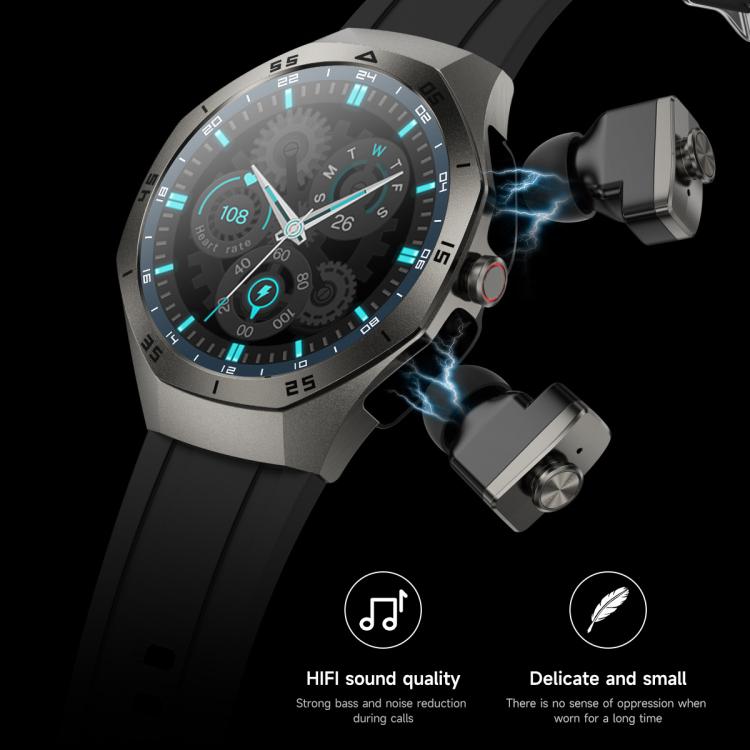 F38 Dual-ear Bluetooth Earphone Smart Watch IP67 Supports Heart Rate Monitoring, Watchband:Leather(Silver) - free shipping - PMC TechLife - Order now!