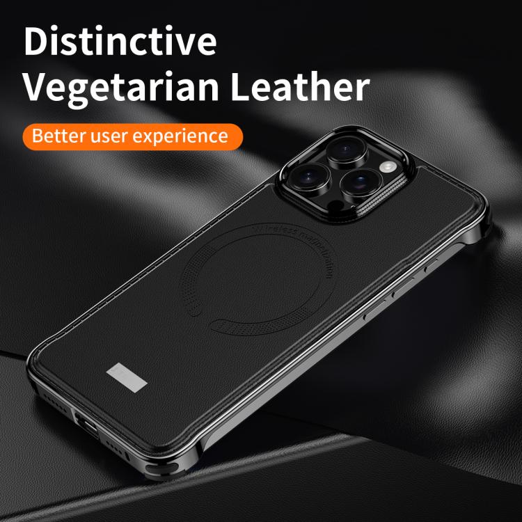 For iPhone 16 Pro Max J TRIBE Metal Frameless Plain Leather MagSafe Phone Case(Black) - free shipping - PMC TechLife - Order now!