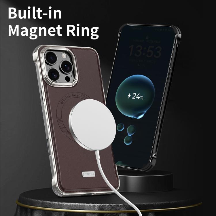 For iPhone 16 Pro Max J TRIBE Metal Frameless Plain Leather MagSafe Phone Case(Brown) - free shipping - PMC TechLife - Order now!