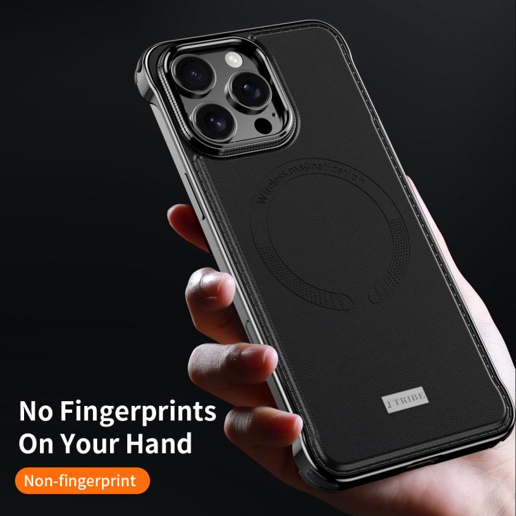 For iPhone 16 Pro Max J TRIBE Metal Frameless Plain Leather MagSafe Phone Case(Black) - free shipping - PMC TechLife - Order now!