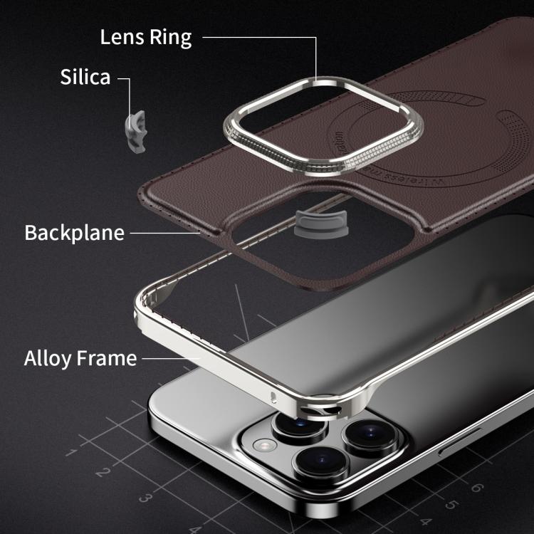 For iPhone 16 Pro Max J TRIBE Metal Frameless Plain Leather MagSafe Phone Case(Brown) - free shipping - PMC TechLife - Order now!