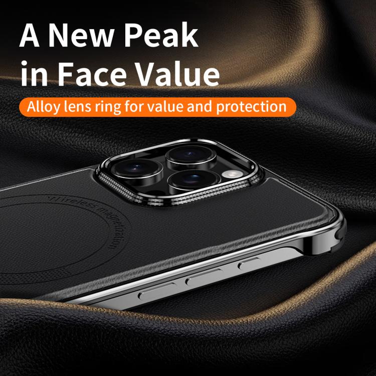 For iPhone 15 Pro Max J TRIBE Metal Frameless Plain Leather MagSafe Phone Case(Black) - free shipping - PMC TechLife - Order now!
