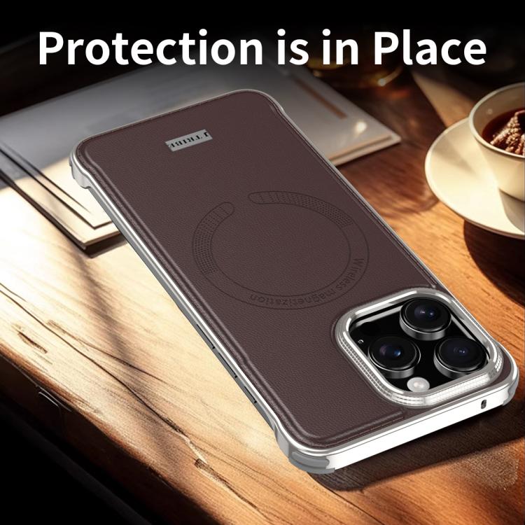 For iPhone 15 Pro J TRIBE Metal Frameless Plain Leather MagSafe Phone Case(Black) - free shipping - PMC TechLife - Order now!