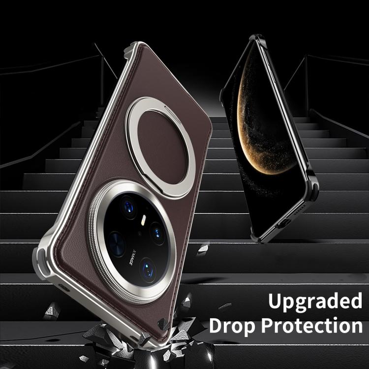 For Huawei Mate 60 Metal Frameless Plain Leather MagSafe Holder Phone Case(Brown) - free shipping - PMC TechLife - Order now!