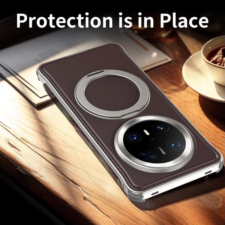 For Huawei Mate 60 Metal Frameless Plain Leather MagSafe Holder Phone Case(Black) - free shipping - PMC TechLife - Order now!