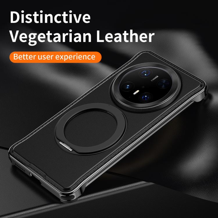 For Huawei Mate 60 Pro Metal Frameless Plain Leather MagSafe Holder Phone Case(Black) - free shipping - PMC TechLife - Order now!