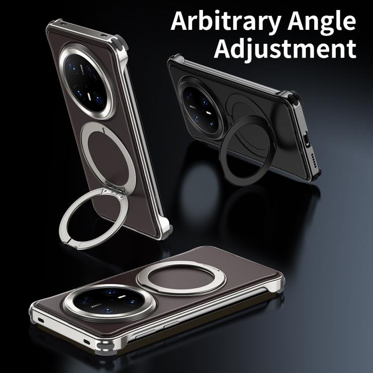 For Huawei Mate 60 Pro+ Metal Frameless Plain Leather MagSafe Holder Phone Case(Brown) - free shipping - PMC TechLife - Order now!