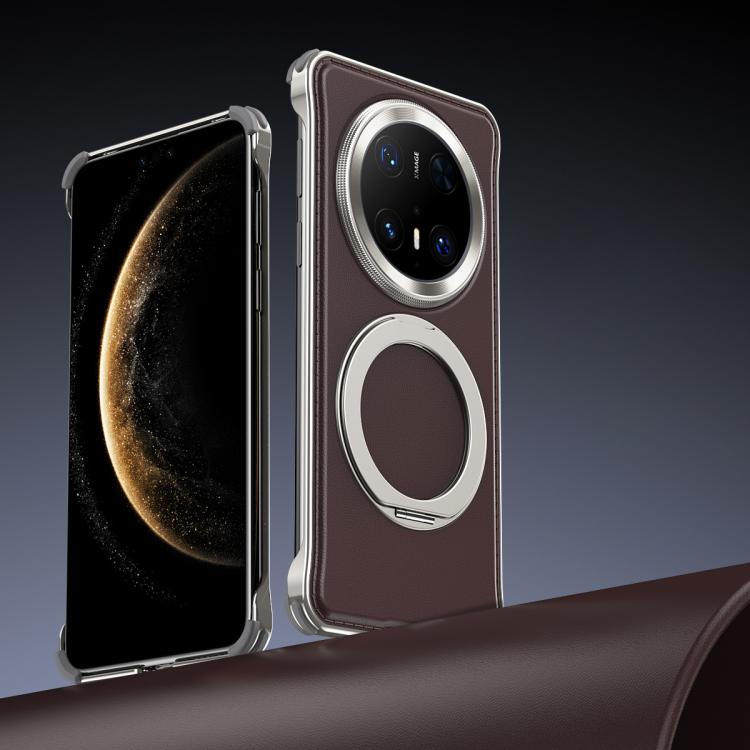 For Huawei Mate 70 Pro+ Metal Frameless Plain Leather MagSafe Holder Phone Case(Brown) - free shipping - PMC TechLife - Order now!