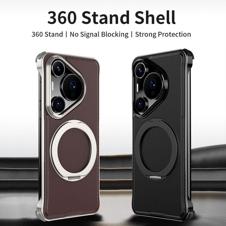 For Huawei Pura 70 Pro Metal Frameless Plain Leather MagSafe Holder Phone Case(Brown) - free shipping - PMC TechLife - Order now!