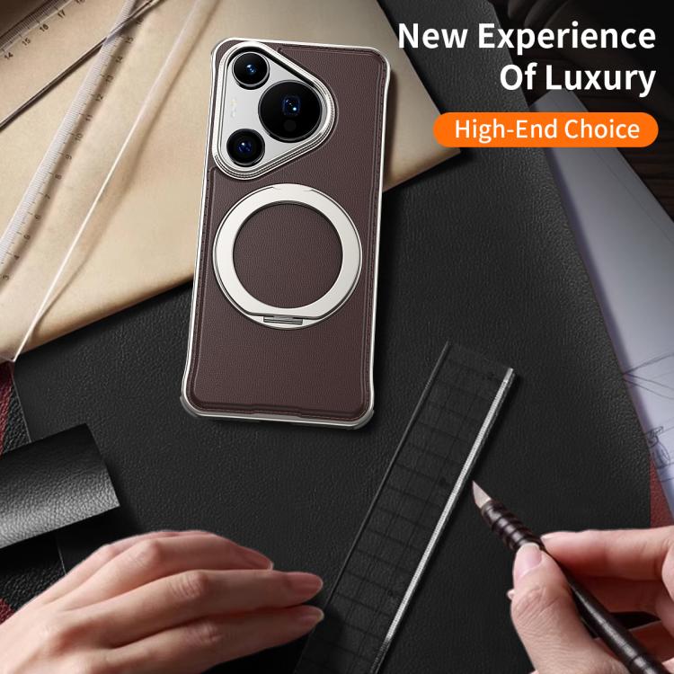 For Huawei Pura 70 Pro Metal Frameless Plain Leather MagSafe Holder Phone Case(Brown) - free shipping - PMC TechLife - Order now!