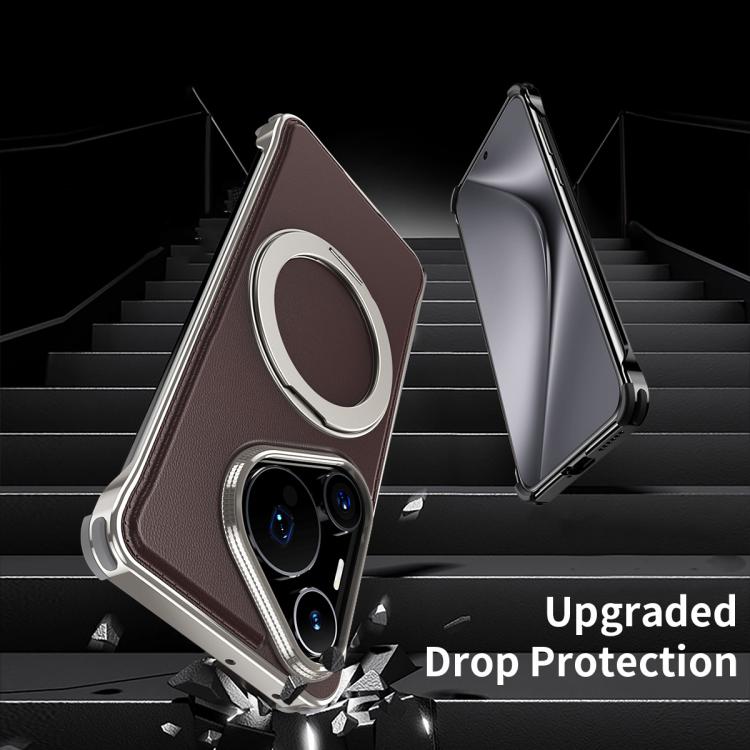 For Huawei Pura 70 Pro Metal Frameless Plain Leather MagSafe Holder Phone Case(Brown) - free shipping - PMC TechLife - Order now!