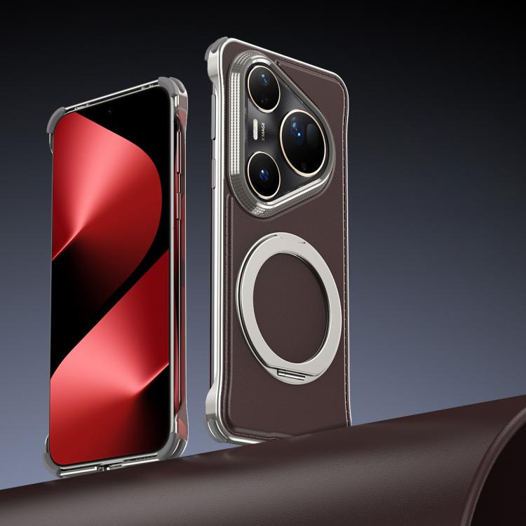 For Huawei Pura 80 Pro 5G Metal Frameless Plain Leather MagSafe Holder Phone Case(Brown) - free shipping - PMC TechLife - Order now!