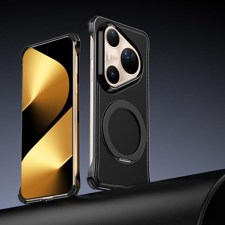 For Huawei Pura 80 Ultra 5G Metal Frameless Plain Leather MagSafe Holder Phone Case(Black) - free shipping - PMC TechLife - Order now!