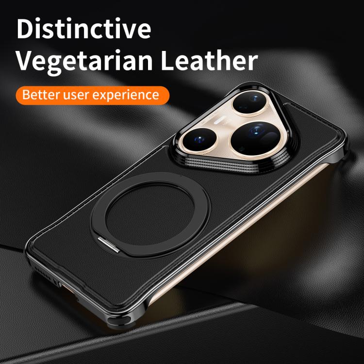 For Huawei Pura 80 Ultra 5G Metal Frameless Plain Leather MagSafe Holder Phone Case(Black) - free shipping - PMC TechLife - Order now!