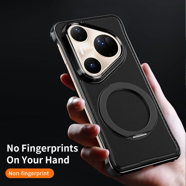 For Huawei Pura 80 Ultra 5G Metal Frameless Plain Leather MagSafe Holder Phone Case(Black) - free shipping - PMC TechLife - Order now!