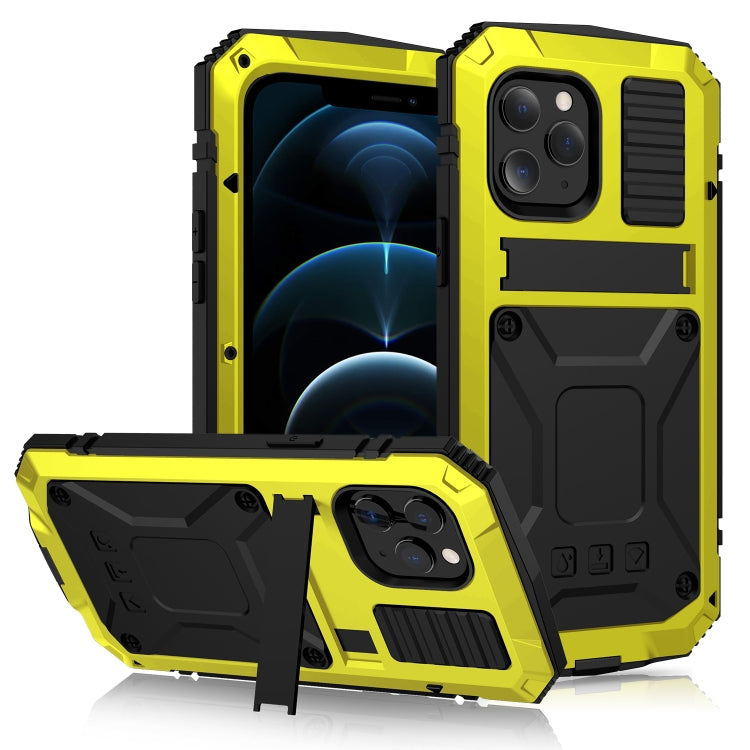 For iPhone 12 Pro Max R-JUST Shockproof Waterproof Dust-proof Metal + Silicone Protective Case with Holder(Yellow) - free shipping - PMC TechLife - Order now!