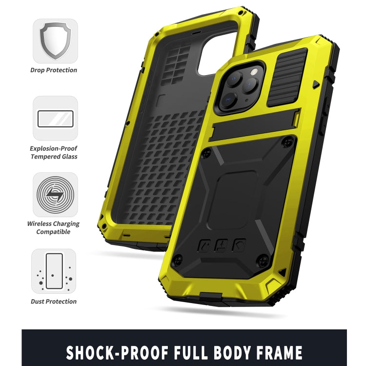 For iPhone 12 Pro Max R-JUST Shockproof Waterproof Dust-proof Metal + Silicone Protective Case with Holder(Yellow) - free shipping - PMC TechLife - Order now!