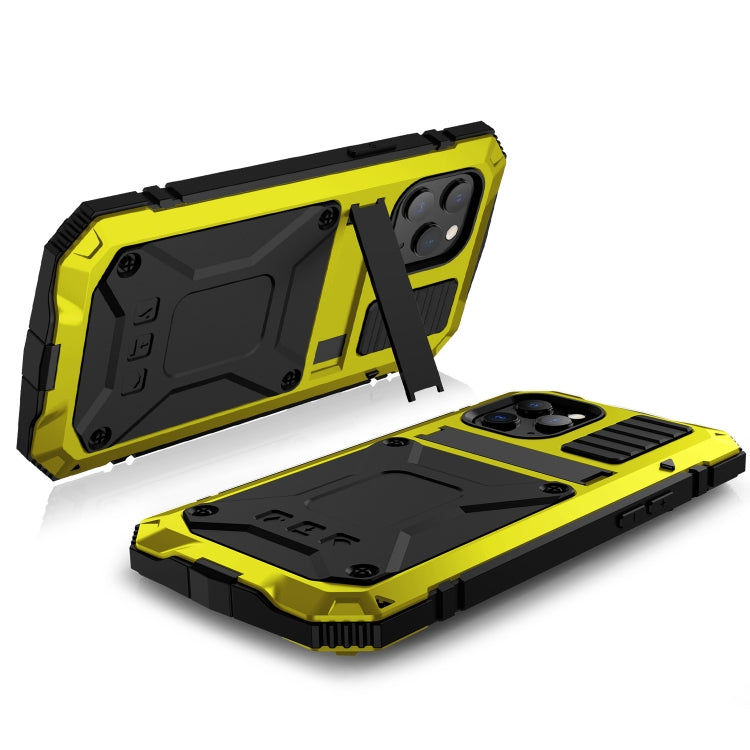 For iPhone 12 Pro Max R-JUST Shockproof Waterproof Dust-proof Metal + Silicone Protective Case with Holder(Yellow) - free shipping - PMC TechLife - Order now!