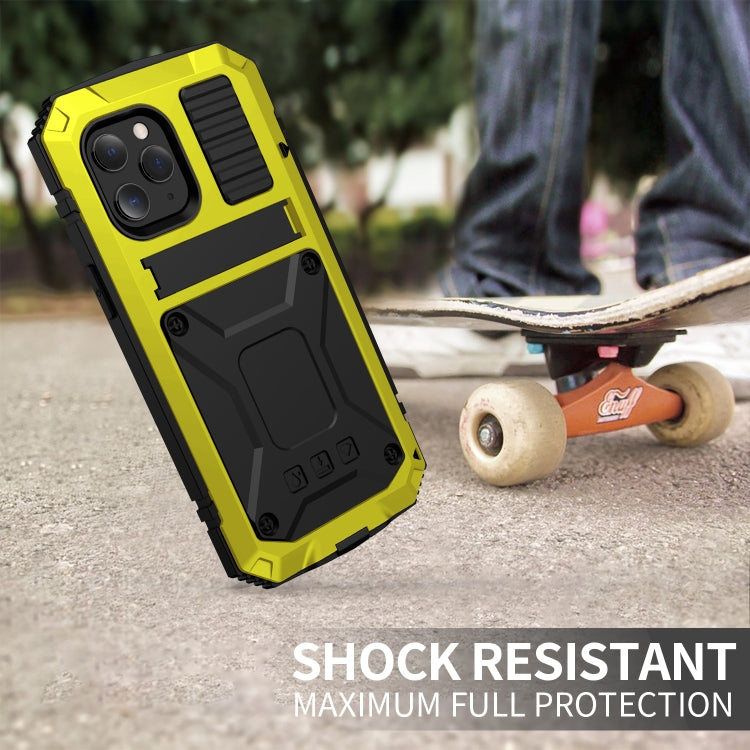 For iPhone 12 Pro Max R-JUST Shockproof Waterproof Dust-proof Metal + Silicone Protective Case with Holder(Yellow) - free shipping - PMC TechLife - Order now!