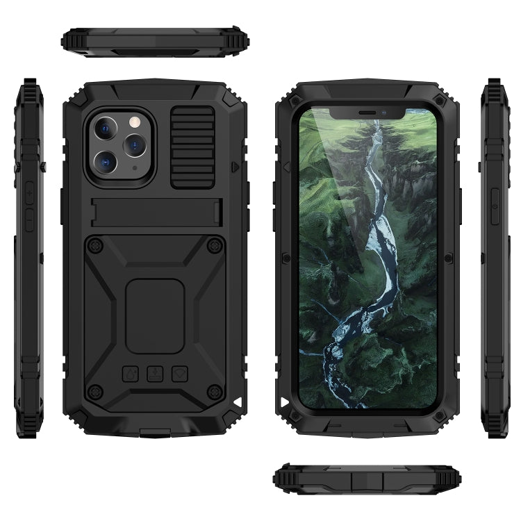 For iPhone 12 / 12 Pro R-JUST Shockproof Waterproof Dust-proof Metal + Silicone Protective Case with Holder(Black) - free shipping - PMC TechLife - Order now!