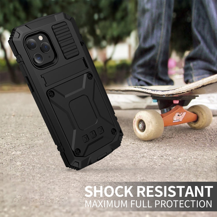 For iPhone 12 / 12 Pro R-JUST Shockproof Waterproof Dust-proof Metal + Silicone Protective Case with Holder(Black) - free shipping - PMC TechLife - Order now!