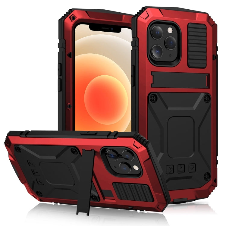 For iPhone 12 mini R-JUST Shockproof Waterproof Dust-proof Metal + Silicone Protective Case with Holder (Red) - iPhone 12 mini Cases by R-JUST | Online Shopping South Africa | PMC TechLife | Buy Now Pay Later Mobicred