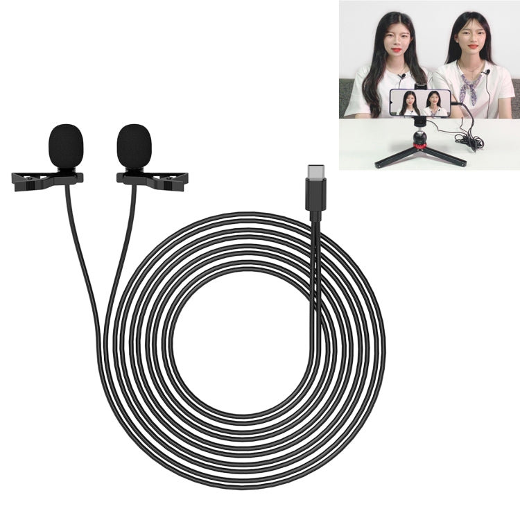 YELANGU MY3 Type-C Interface Live Broadcast Interview Mobile Phone Double Clip Lavalier Microphone, Length: 2.5m - free shipping - PMC TechLife - Order now!