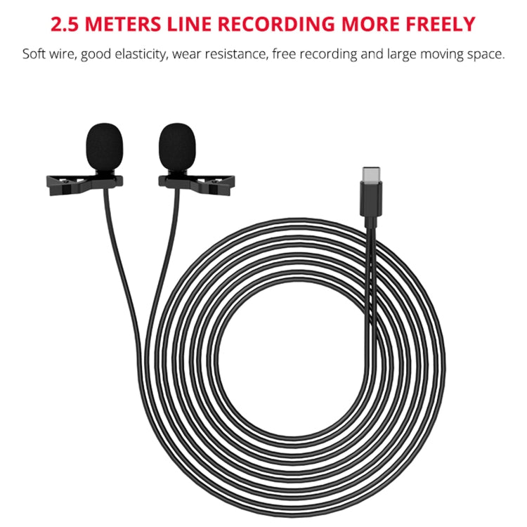 YELANGU MY3 Type-C Interface Live Broadcast Interview Mobile Phone Double Clip Lavalier Microphone, Length: 2.5m - free shipping - PMC TechLife - Order now!
