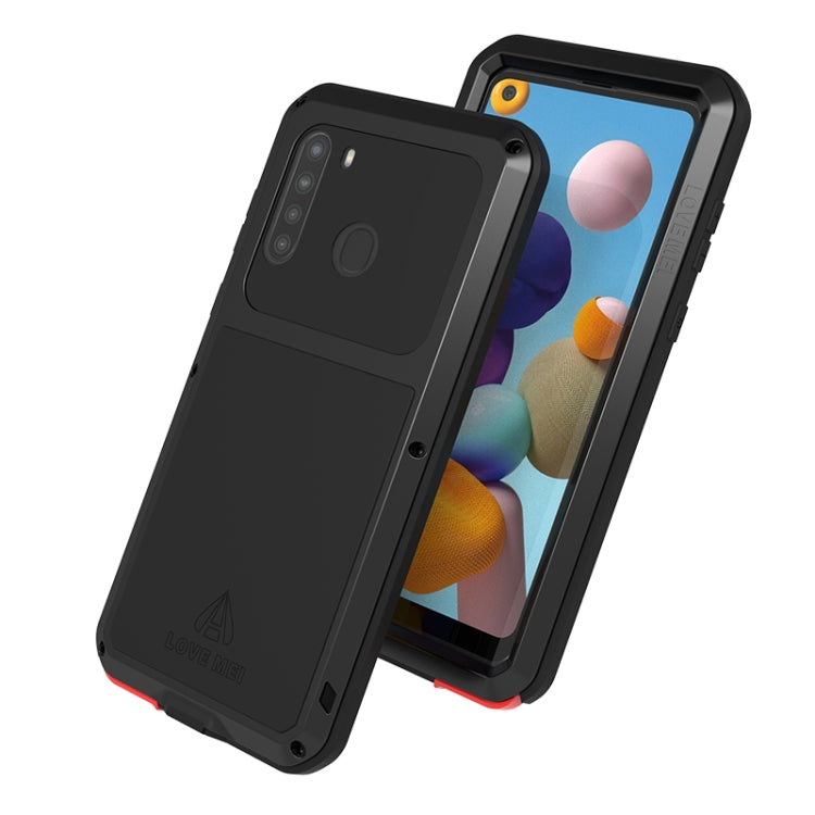 For Samsung Galaxy A21 (US Version) LOVE MEI Metal Shockproof Waterproof Dustproof Protective Case with Glass(Black) - free shipping - PMC TechLife - Order now!