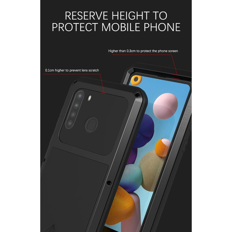 For Samsung Galaxy A21 (US Version) LOVE MEI Metal Shockproof Waterproof Dustproof Protective Case with Glass(Black) - free shipping - PMC TechLife - Order now!