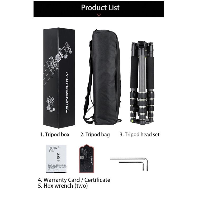 BEXIN BX255C K30 Portable Carbon Fiber Tripod for Camera Dslr - free shipping - PMC TechLife - Order now!