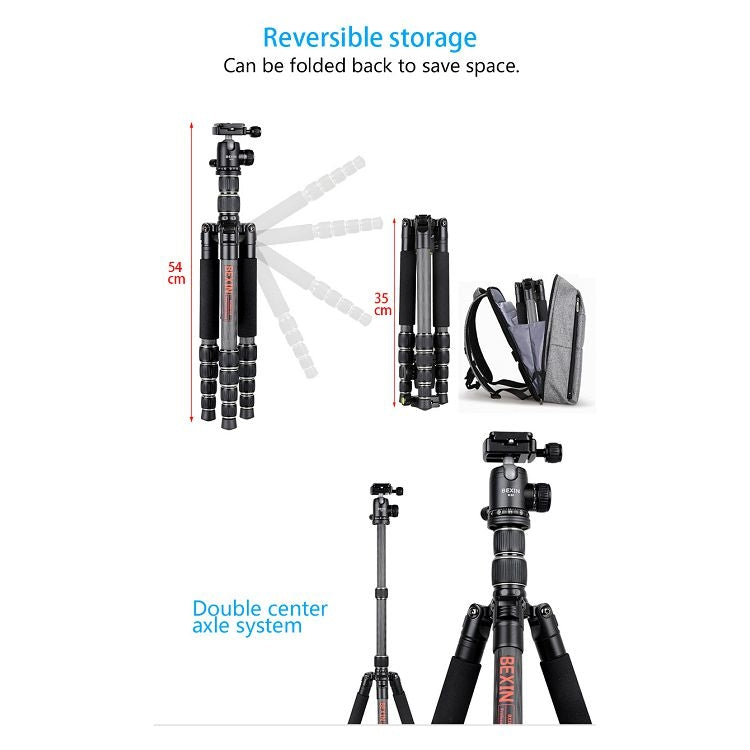 BEXIN BX255C K30 Portable Carbon Fiber Tripod for Camera Dslr - free shipping - PMC TechLife - Order now!