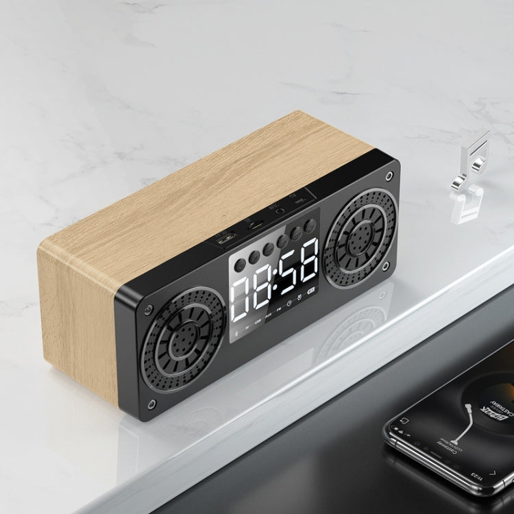 A10 Subwoofer Wooden Clock Bluetooth 5.0 Speaker, Support TF Card & U Disk Play & FM Radio(Yellow) - Desktop Speaker by PMC TechLife | Online Shopping South Africa | PMC TechLife