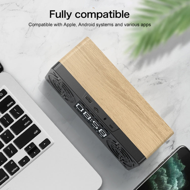 A10 Subwoofer Wooden Clock Bluetooth 5.0 Speaker, Support TF Card & U Disk Play & FM Radio(Yellow) - Desktop Speaker by PMC TechLife | Online Shopping South Africa | PMC TechLife