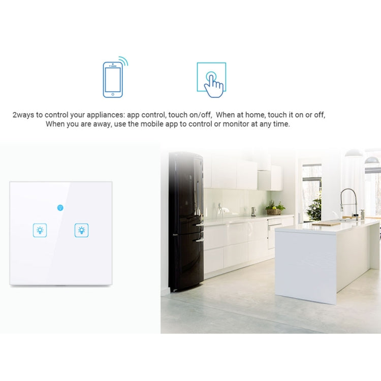 WS-UK-02 EWeLink APP & Touch Control 2A 2 Gangs Tempered Glass Panel Smart Wall Switch, AC 90V-250V, UK Plug - Smart Socket by PMC TechLife | Online Shopping South Africa | PMC TechLife | Buy Now Pay Later Mobicred